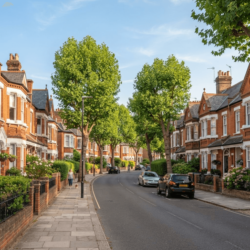 Attractive residential street of red-brick homes in Luton